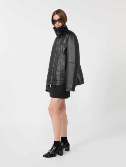 Oversized leather heavy jacket - BLACK - Sportmax
