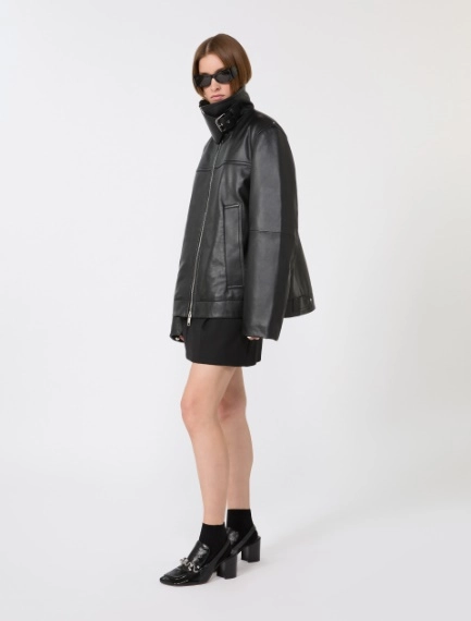 Oversized leather heavy jacket - BLACK - Sportmax - 1