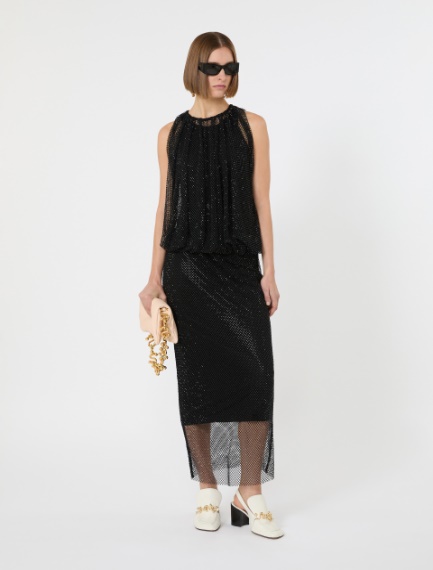 Sleeveless jersey dress with crystals - BLACK - Sportmax