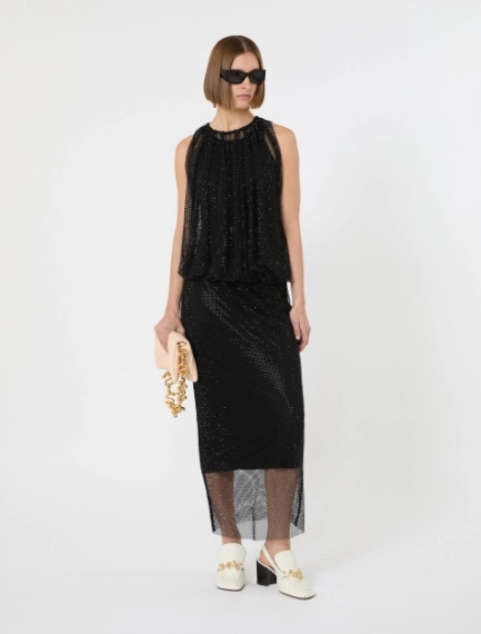 Sleeveless jersey dress with crystals - BLACK - Sportmax