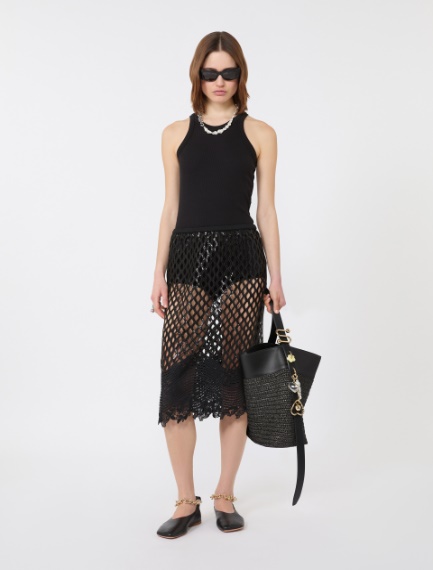 Sequinned mesh skirt - BLACK - Sportmax