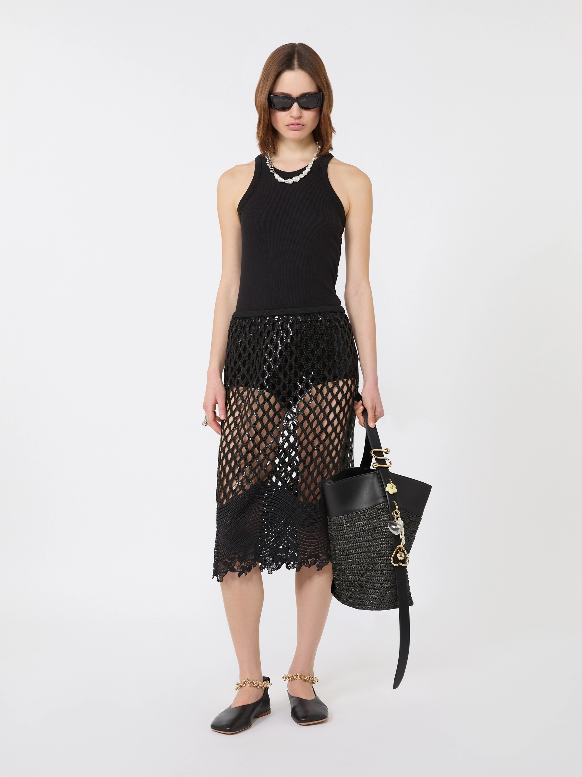 Sequinned mesh skirt - BLACK - Sportmax