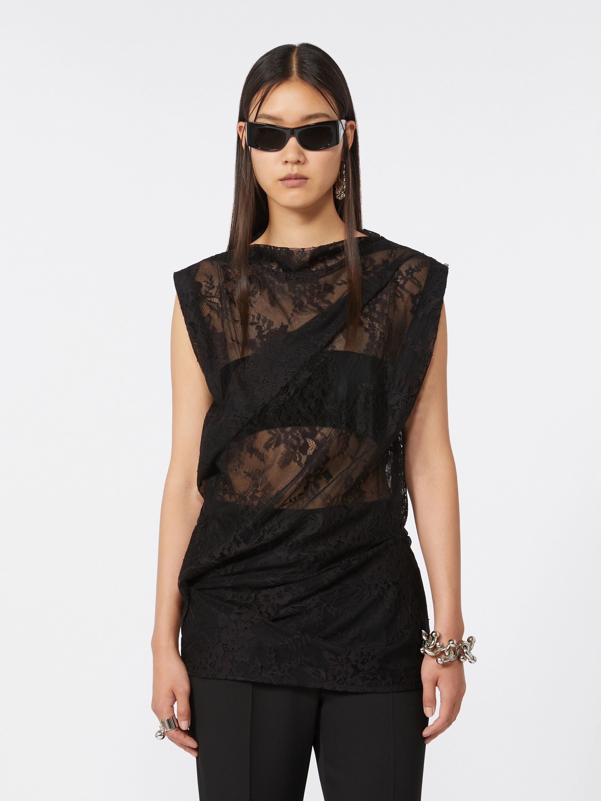 Two-tone lace top - BLACK - Sportmax - 4