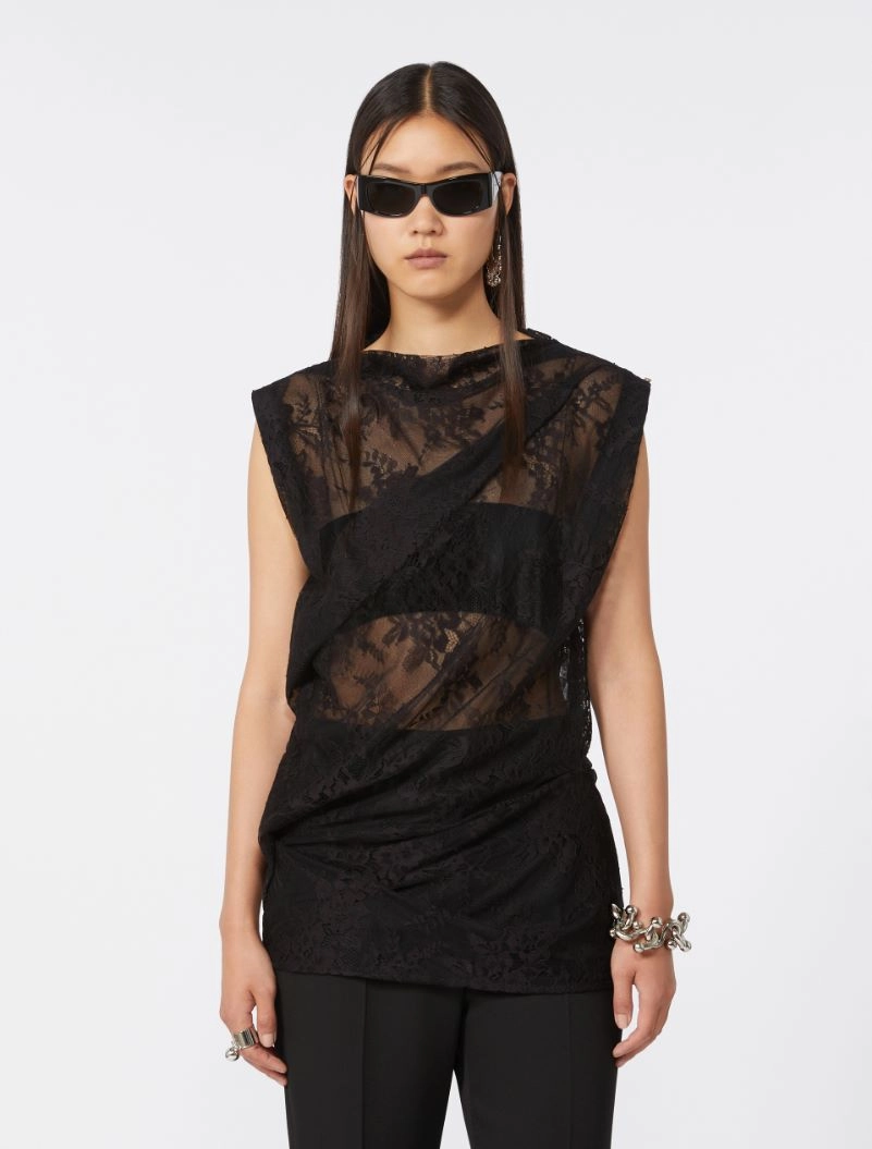 Two-tone lace top - BLACK - Sportmax - 4