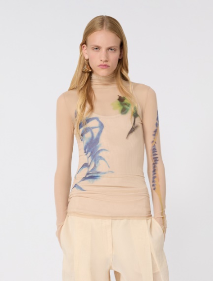 High-neck stretch tulle top - ANTIQUE ROSE - Sportmax