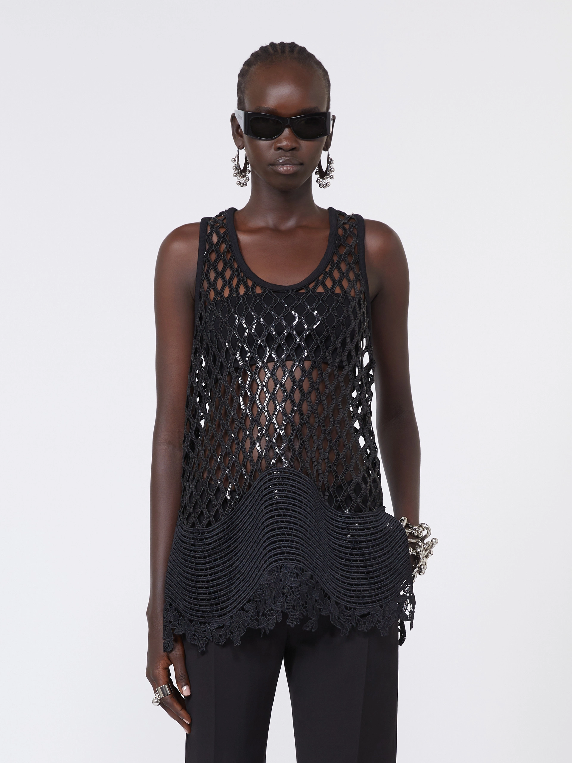 Sequinned mesh top - BLACK - Sportmax - 4