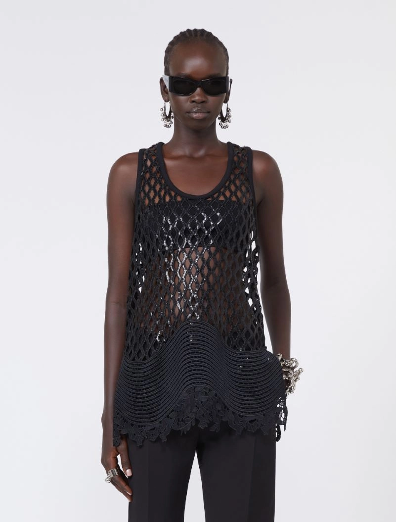 Sequinned mesh top - BLACK - Sportmax - 4