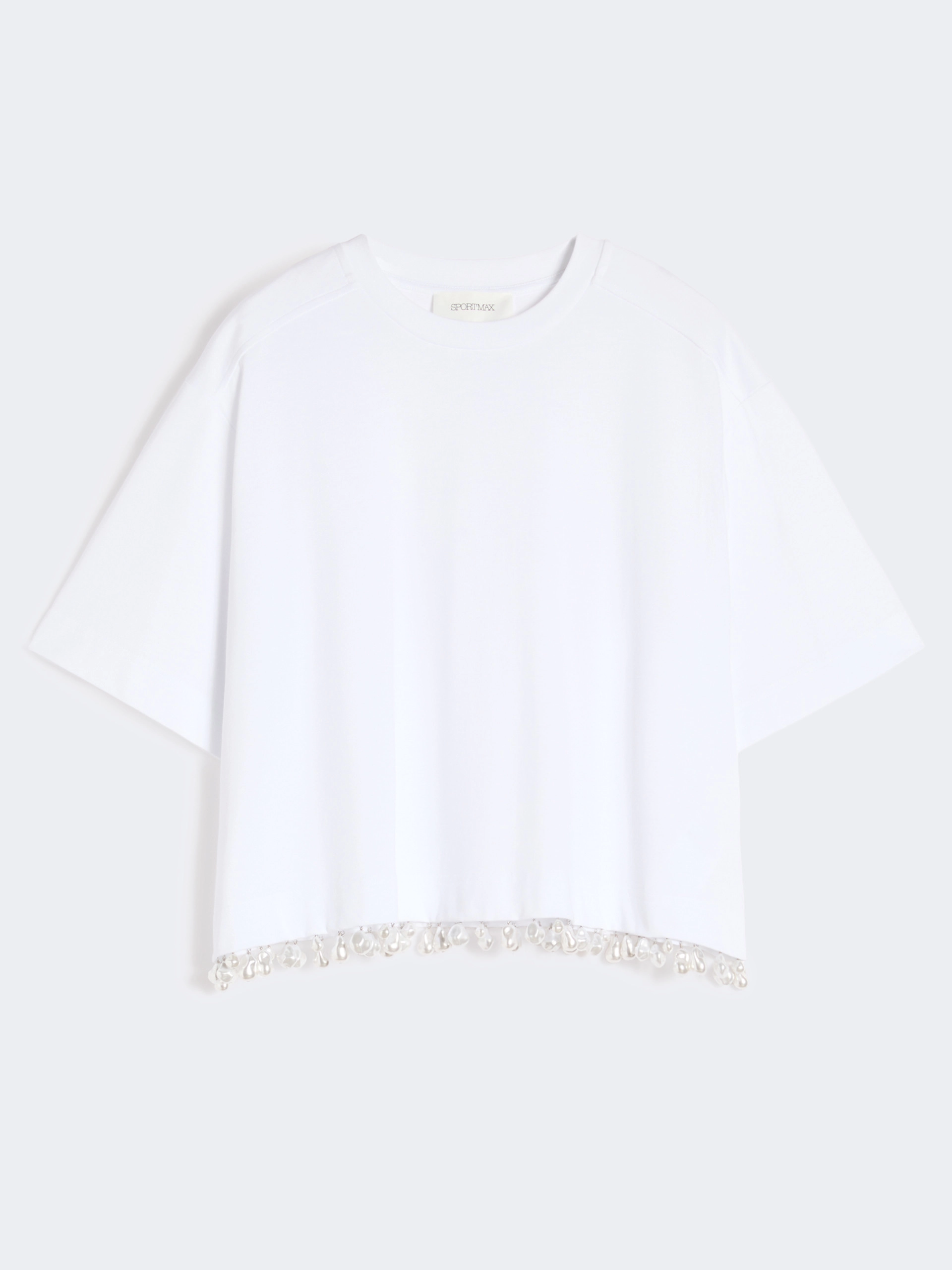 Pearl-embroidered cropped T-shirt - OPTICAL WHITE - Sportmax - 6