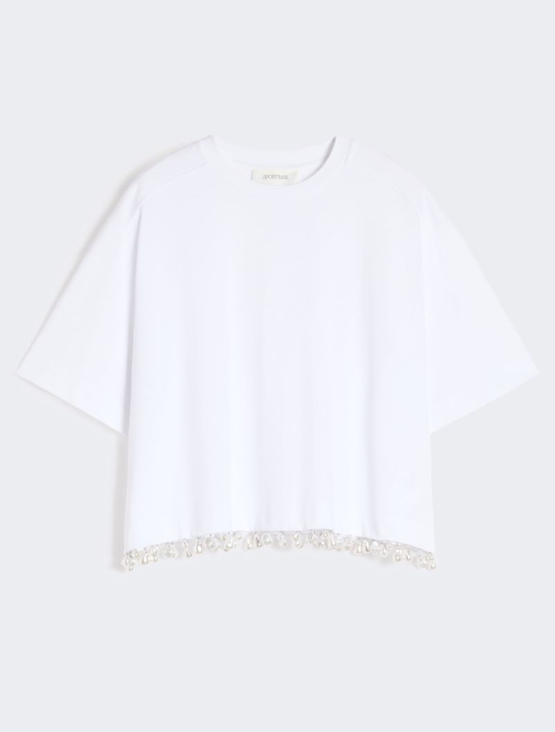 Pearl-embroidered cropped T-shirt - OPTICAL WHITE - Sportmax - 7