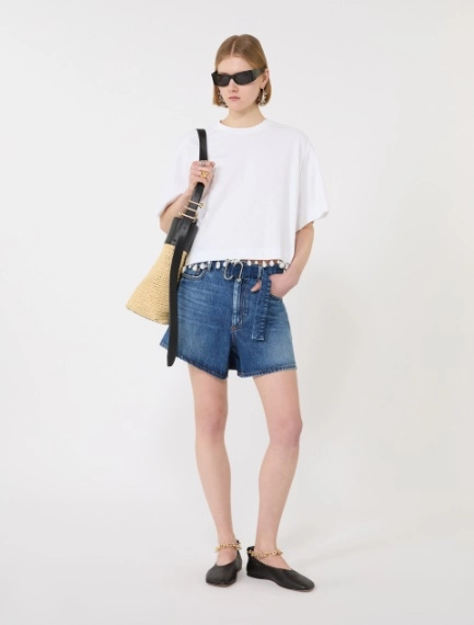 Pearl-embroidered cropped T-shirt - OPTICAL WHITE - Sportmax - 1