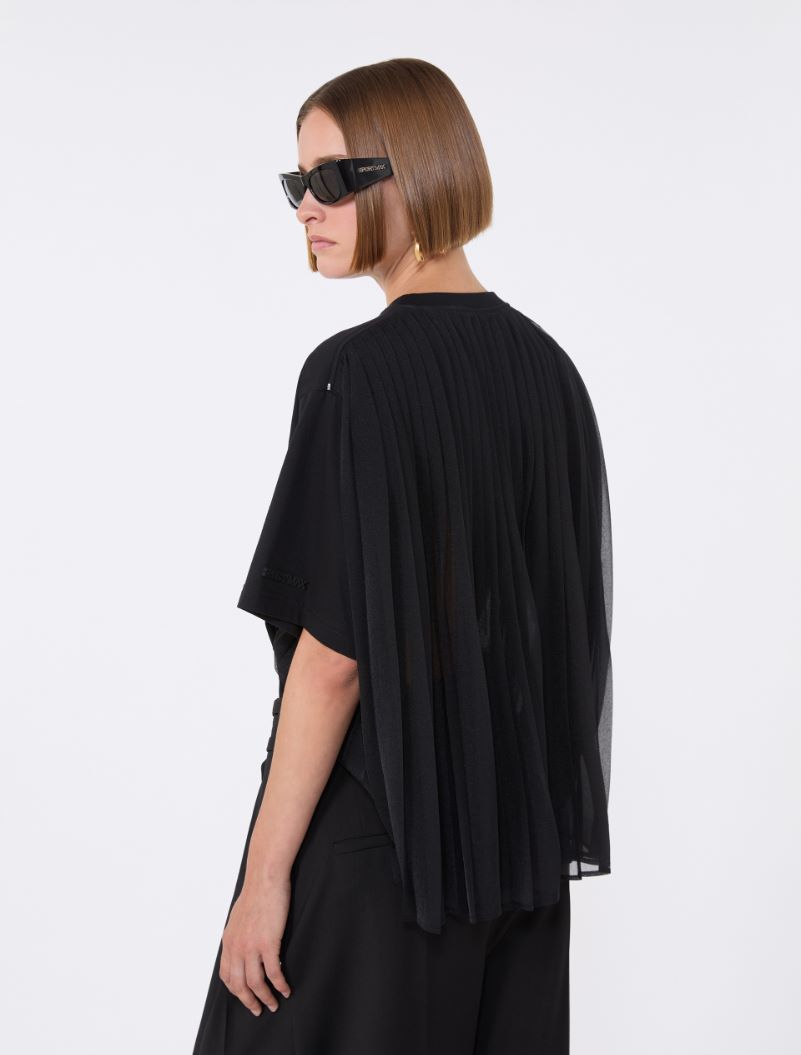 Cotton T-shirt with pleated back - BLACK - Sportmax - 4