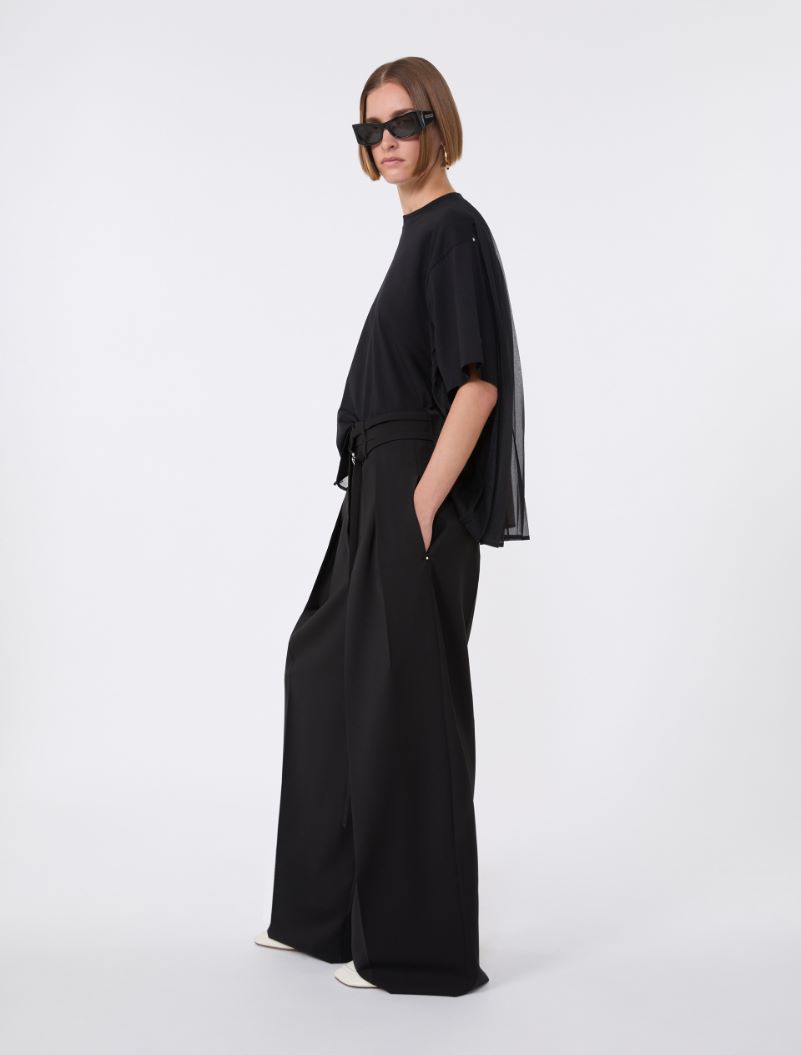 Cotton T-shirt with pleated back - BLACK - Sportmax