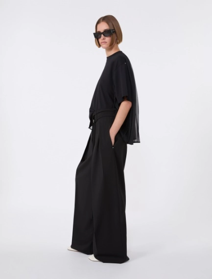 Cotton T-shirt with pleated back - BLACK - Sportmax - 1