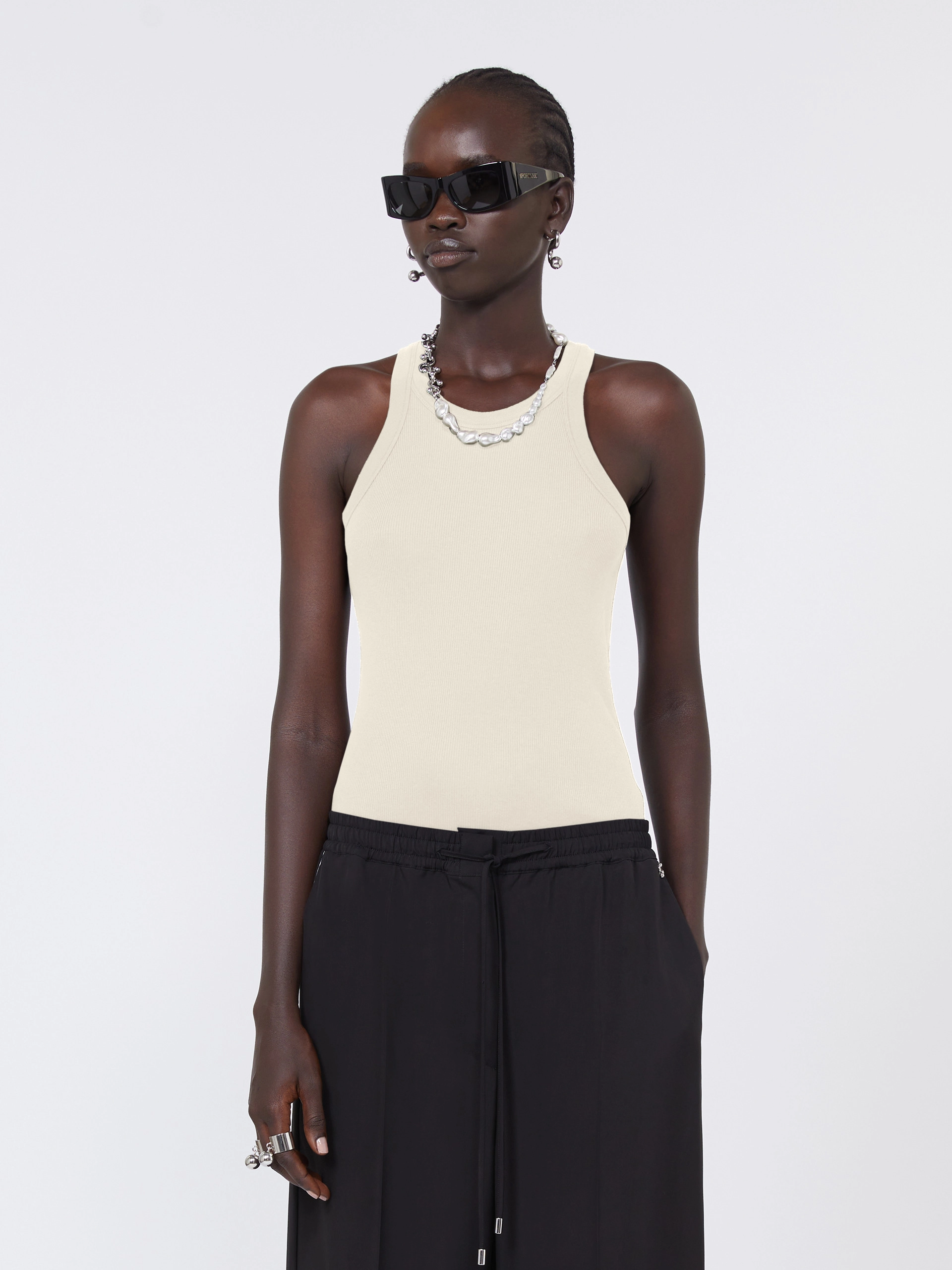 Cotton and silk vest top - VANILLA - Sportmax - 4