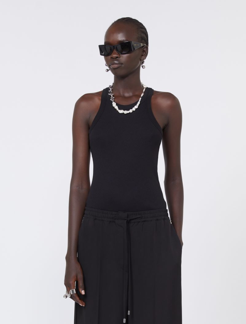 Cotton and silk vest top - BLACK - Sportmax - 4