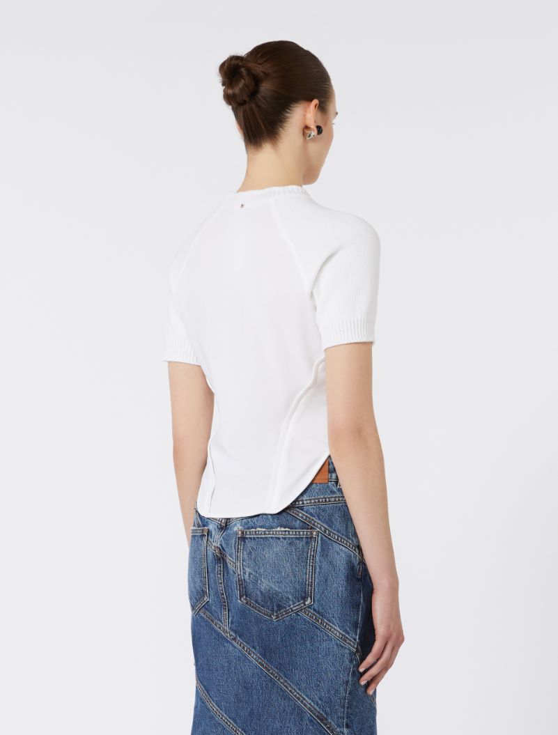 Short-sleeve stretch cotton top - WHITE - Sportmax - 3