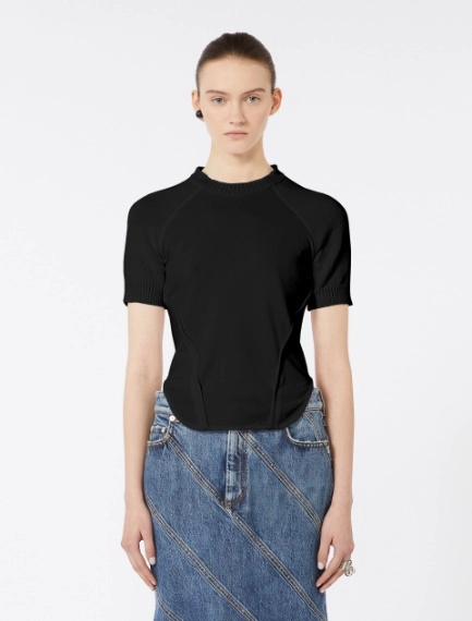 Maglia a manica corta in cotone stretch - NERO - Sportmax - 1