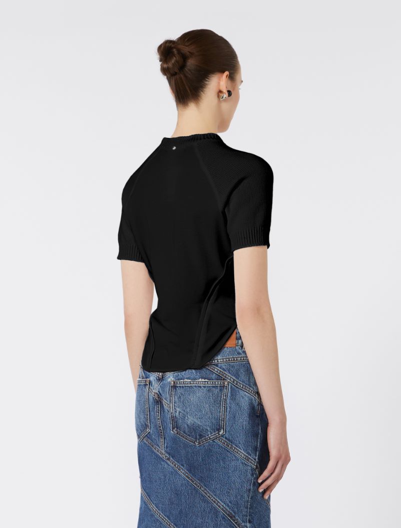 Short-sleeve stretch cotton top - BLACK - Sportmax - 3