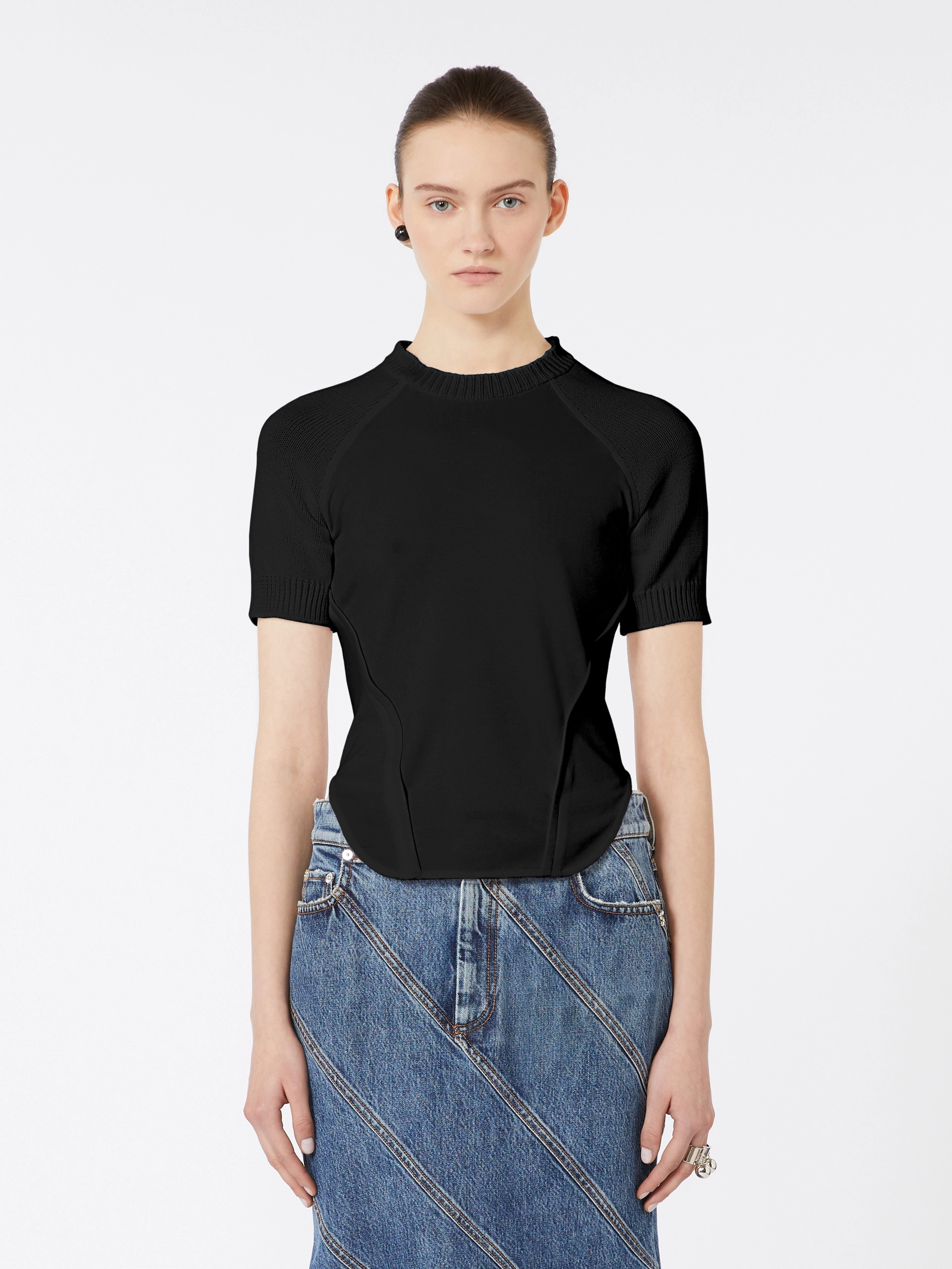 Maglia a manica corta in cotone stretch - NERO - Sportmax - 3