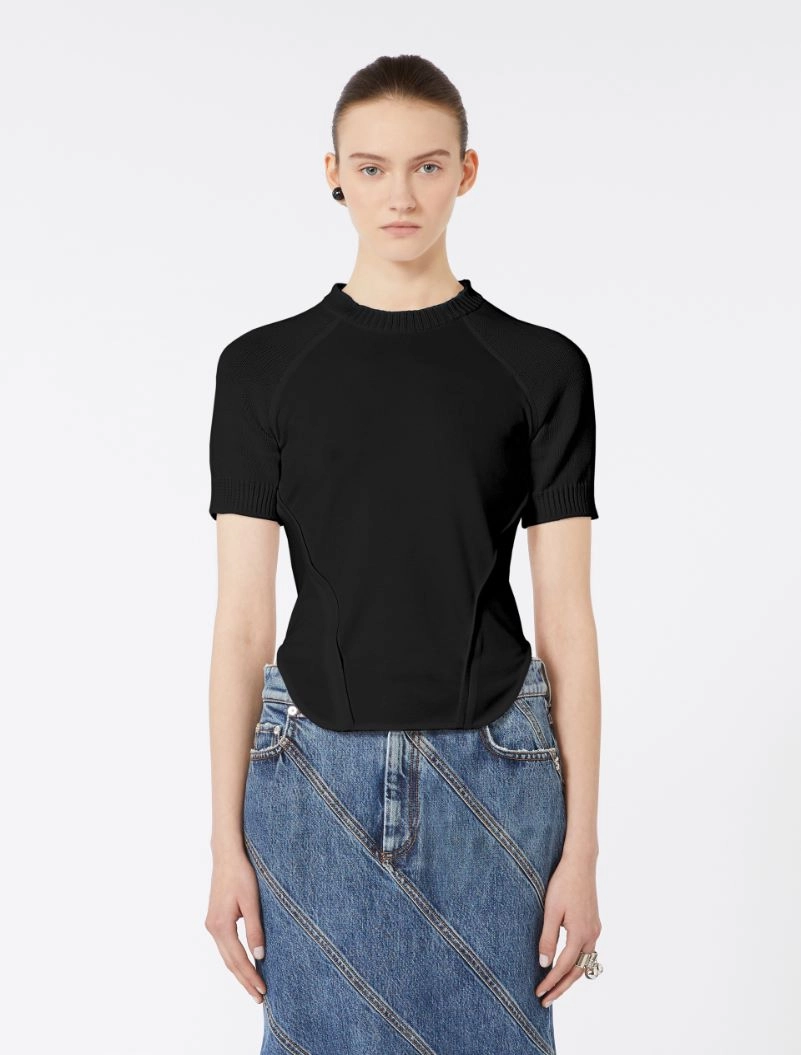 Short-sleeve stretch cotton top - BLACK - Sportmax - 3