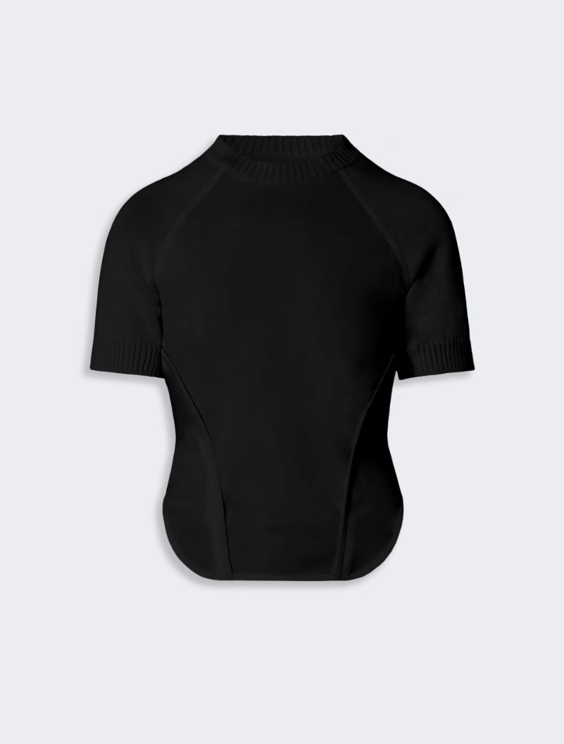 Short-sleeve stretch cotton top - BLACK - Sportmax - 6