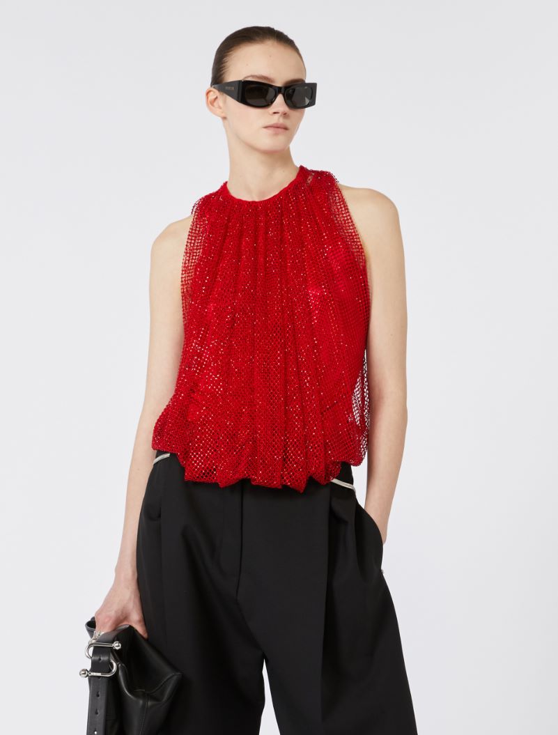 Mesh top with crystals - RED - Sportmax - 4
