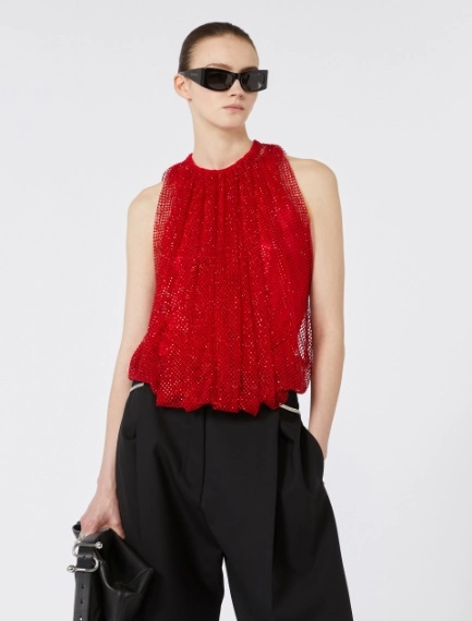 Mesh top with crystals - RED - Sportmax