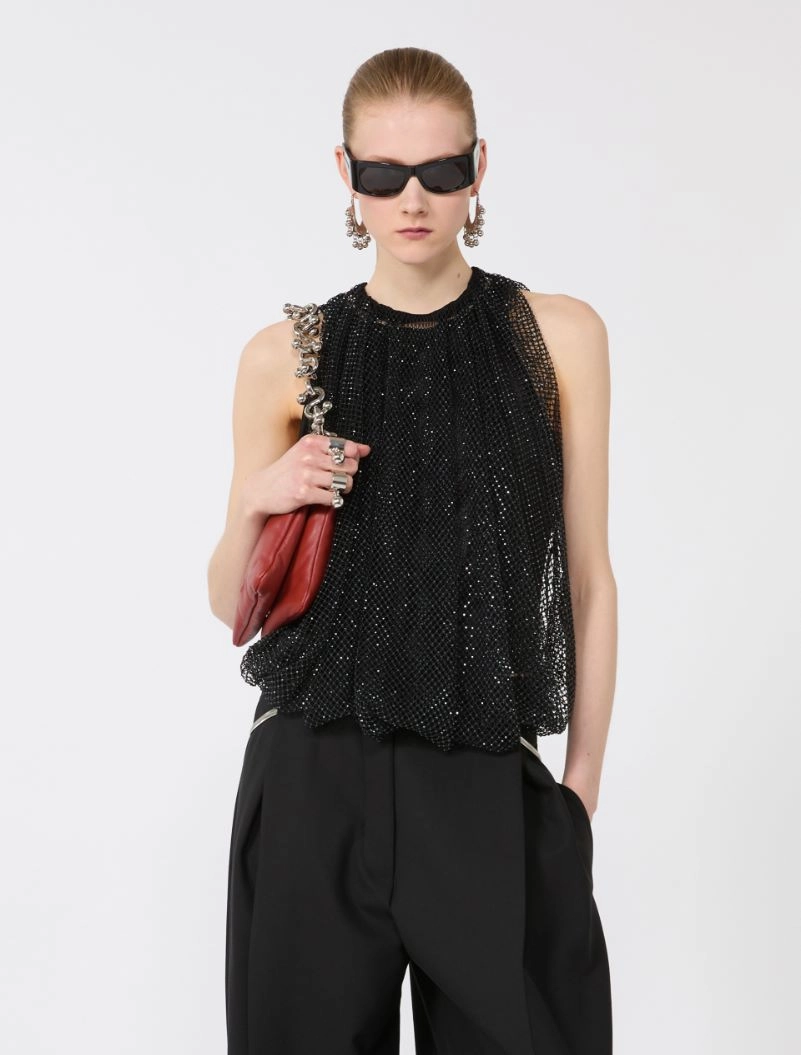 Mesh top with crystals - BLACK - Sportmax - 4