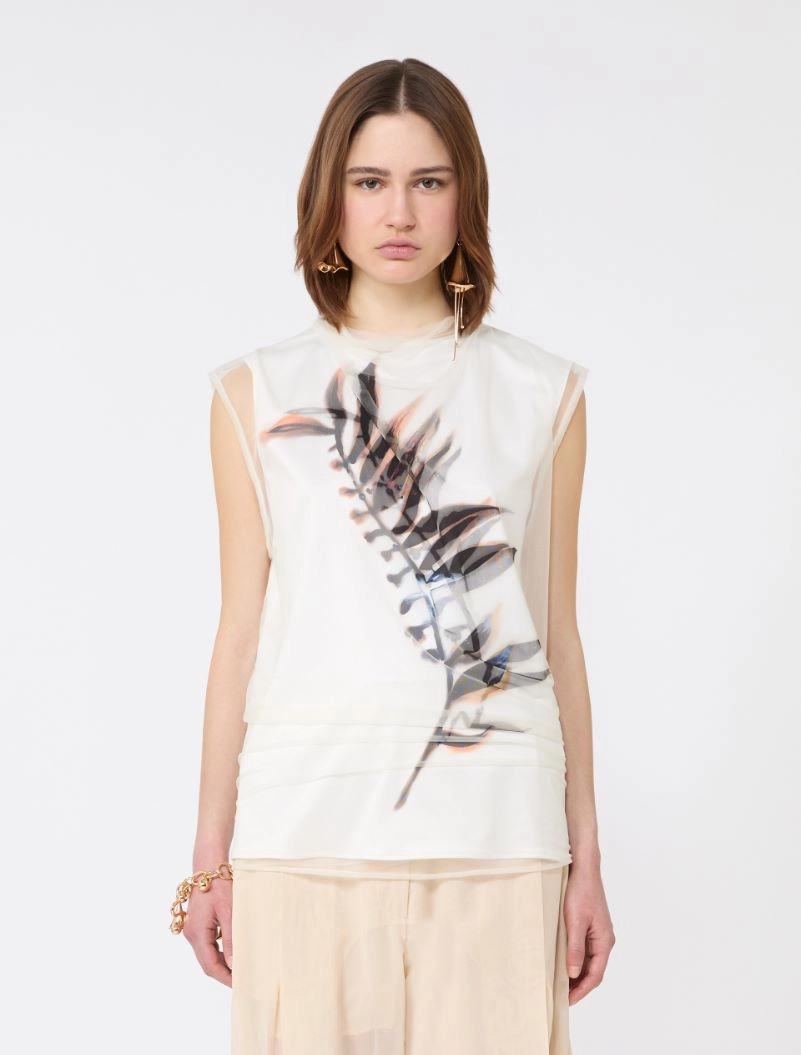 Sleeveless double-layer satin and tulle top, white | Sportmax