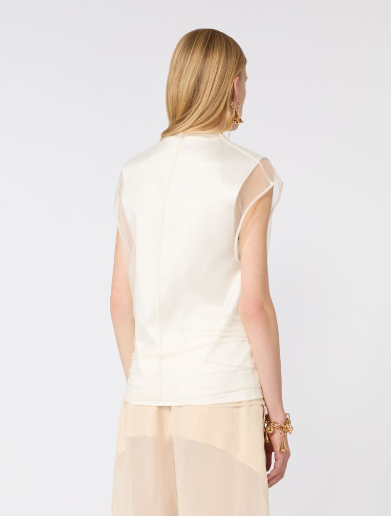 Sleeveless double-layer satin and tulle top - WHITE - Sportmax - 3