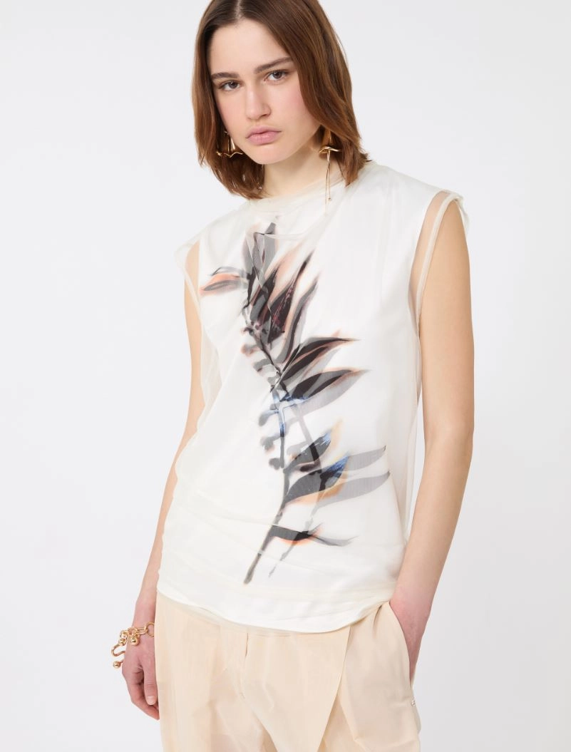 Sleeveless double-layer satin and tulle top - WHITE - Sportmax - 4