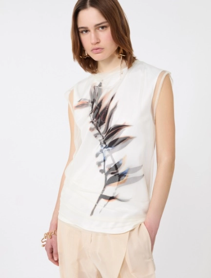 Sleeveless double-layer satin and tulle top - WHITE - Sportmax