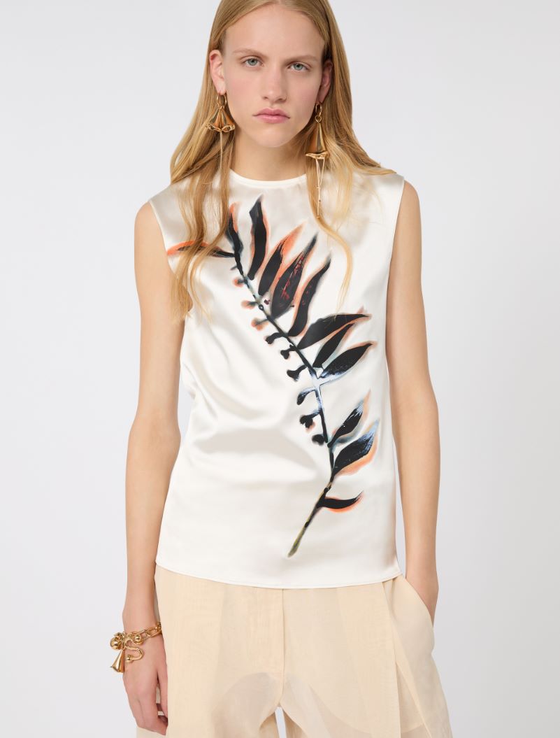 Sleeveless double-layer satin and tulle top - WHITE - Sportmax - 5