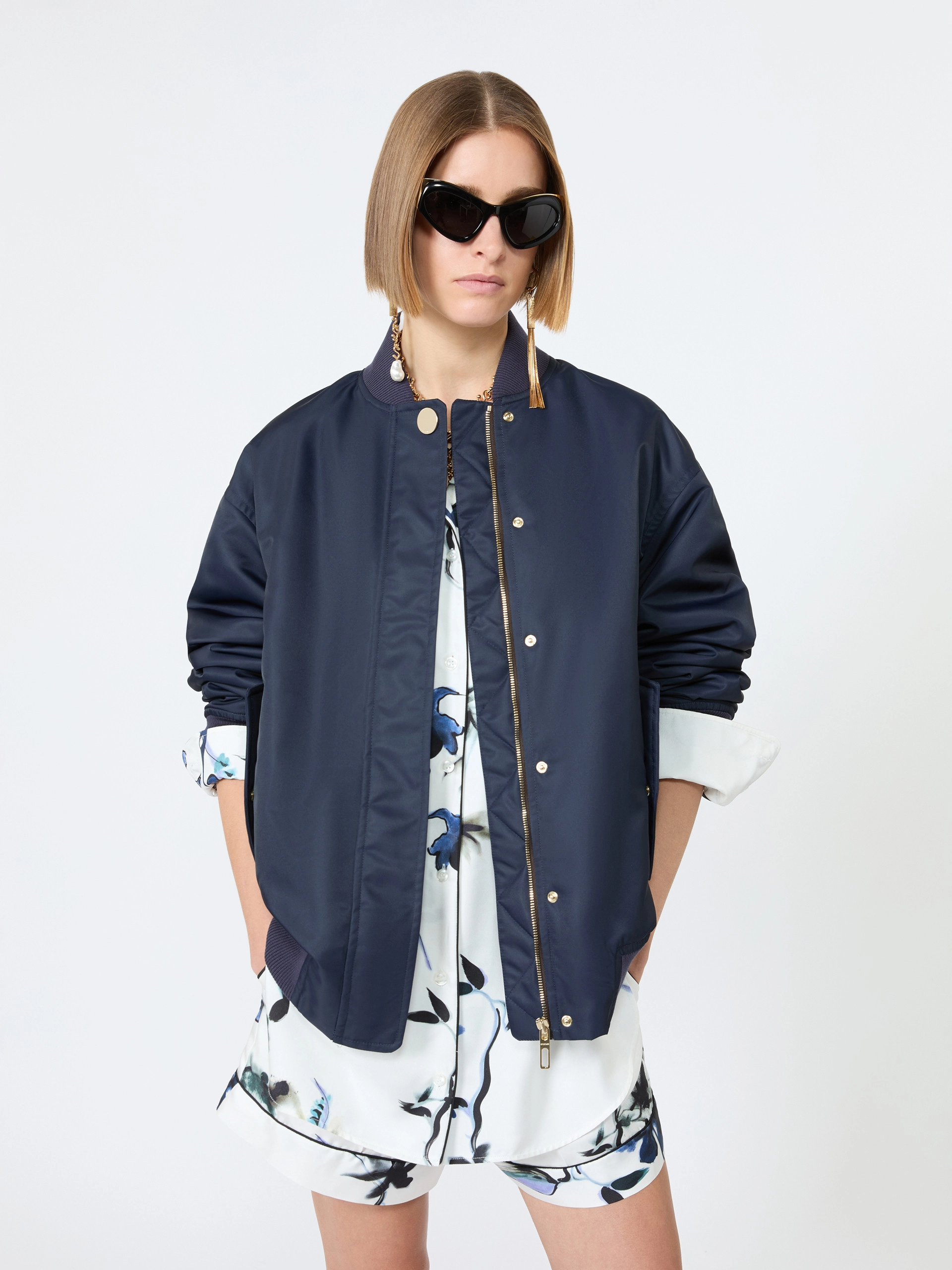 Oversized water-repellent fabric bomber jacket - MIDNIGHTBLUE - Sportmax - 4