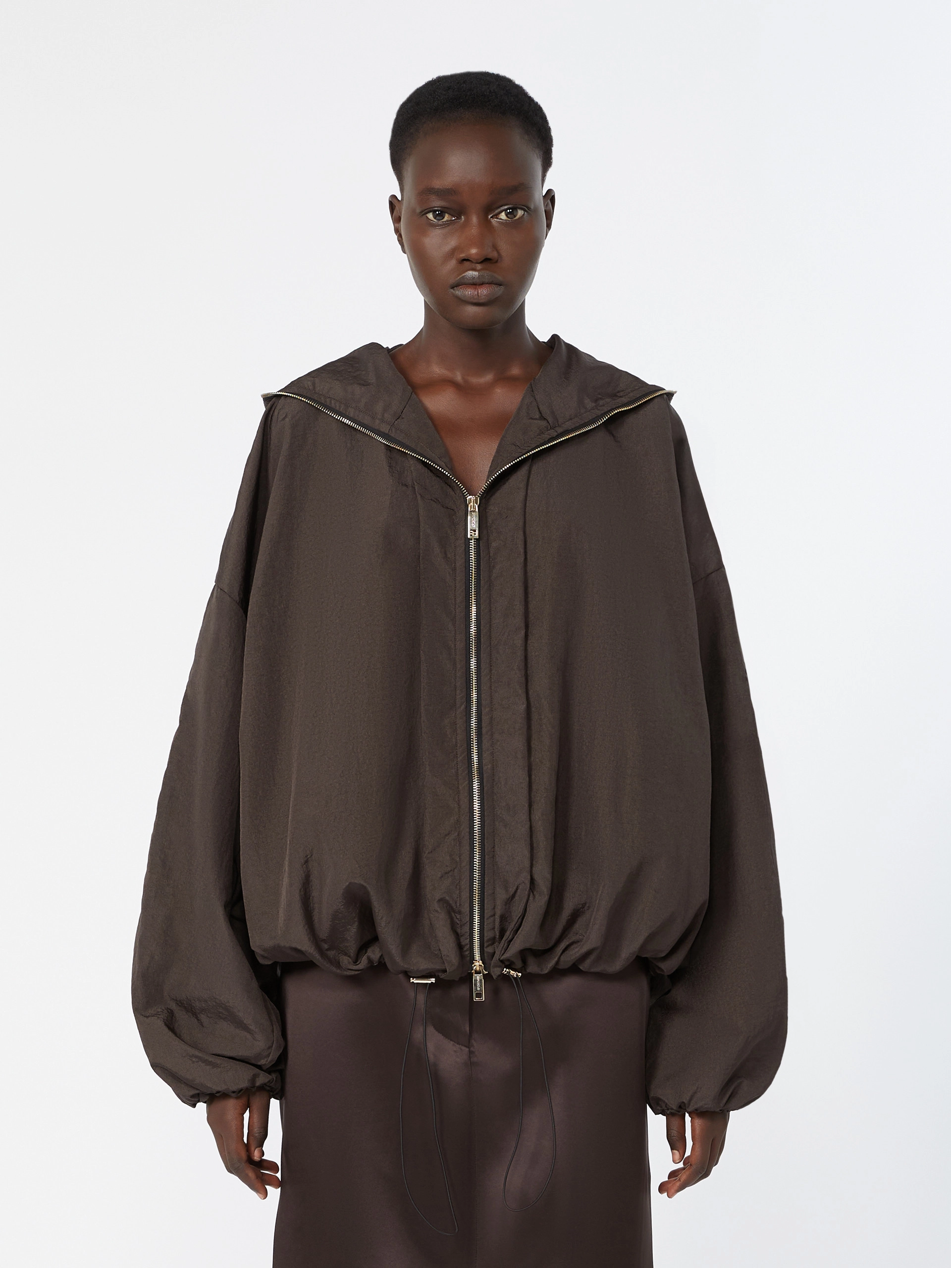 Short crinkled fabric raincoat - DARK BROWN - Sportmax - 2