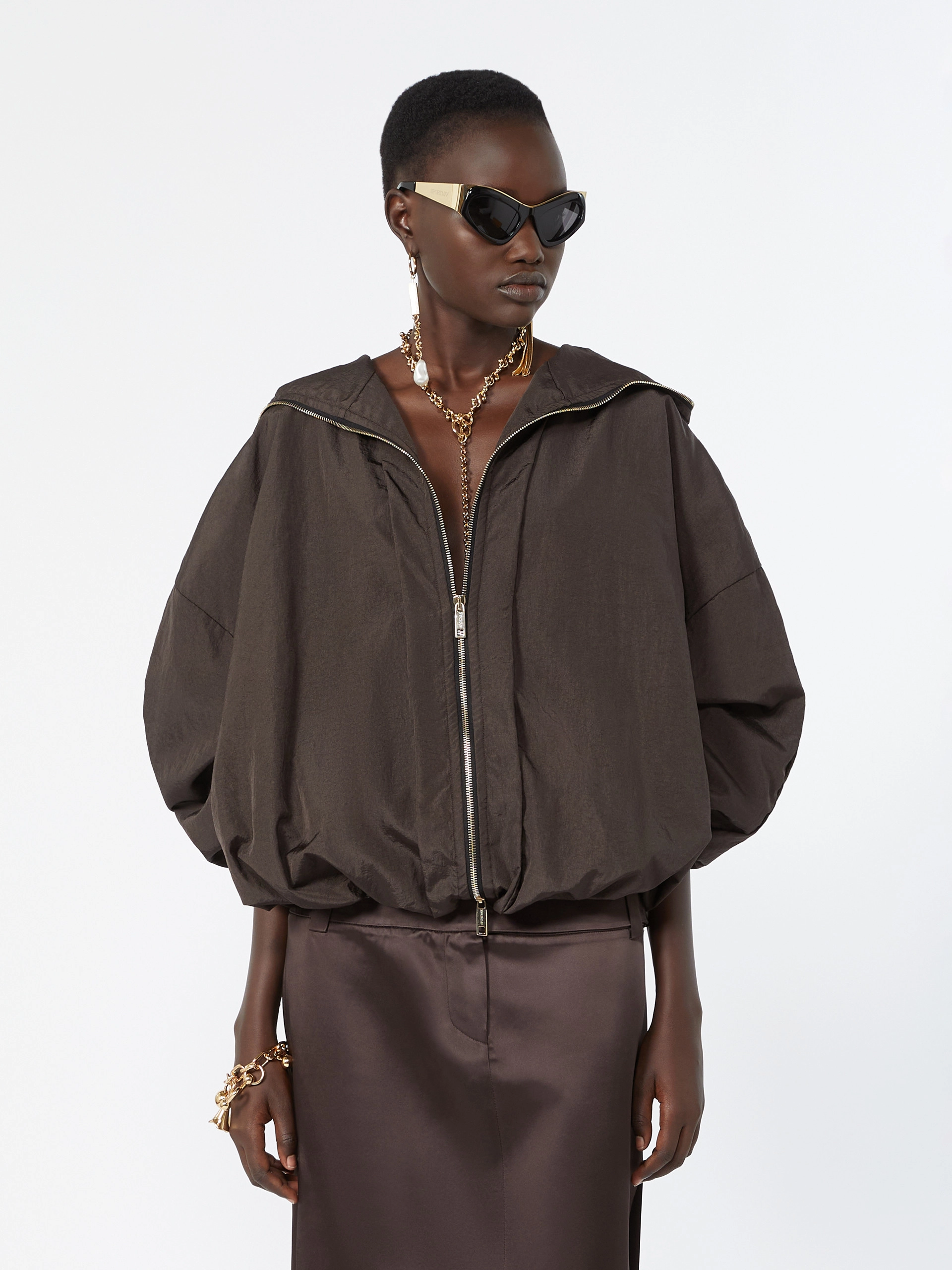 Short crinkled fabric raincoat - DARK BROWN - Sportmax - 4