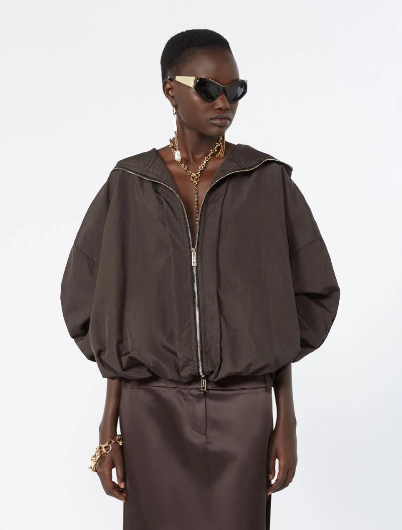 Short crinkled fabric raincoat - DARK BROWN - Sportmax - 4
