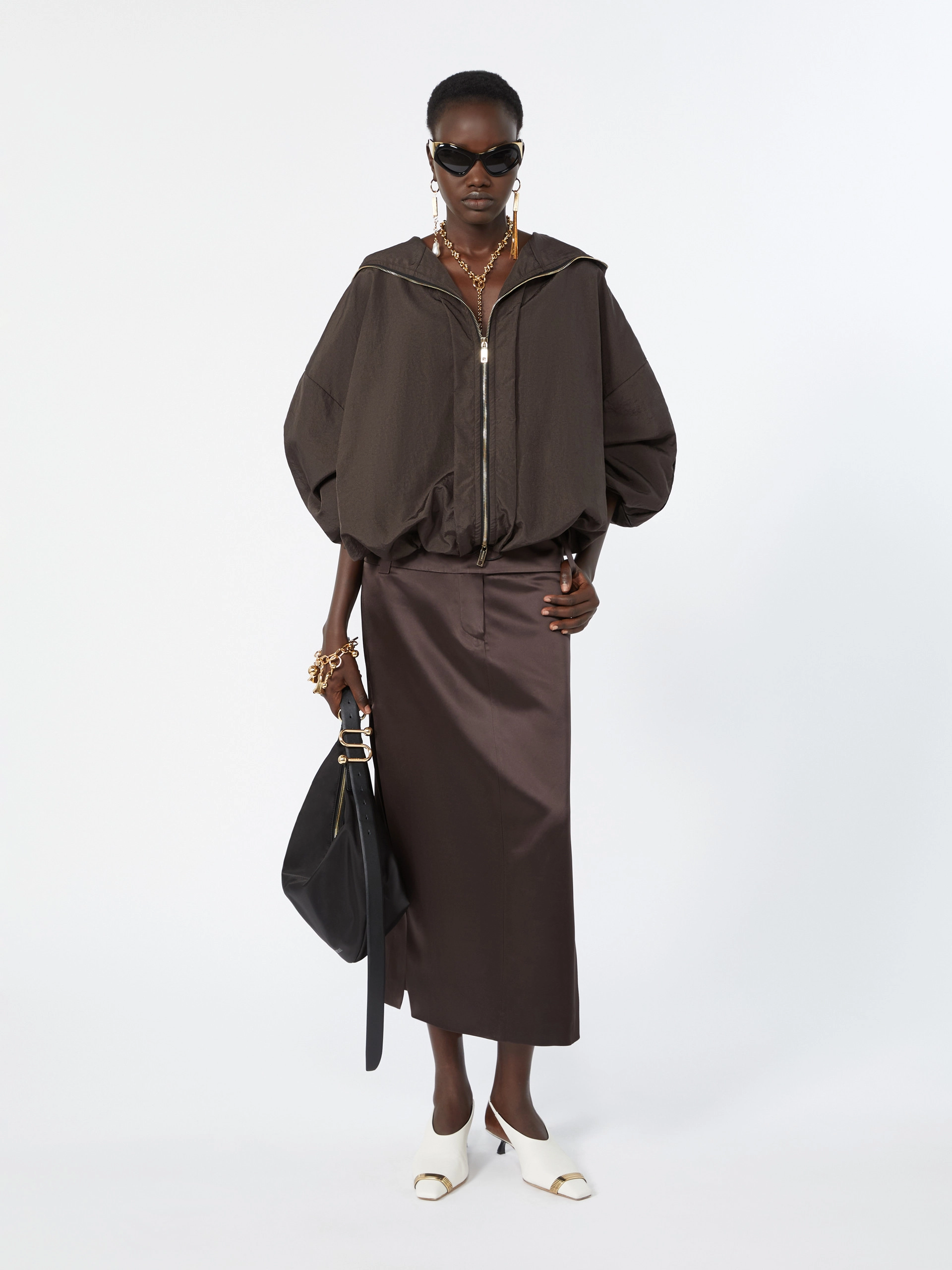 Short crinkled fabric raincoat - DARK BROWN - Sportmax