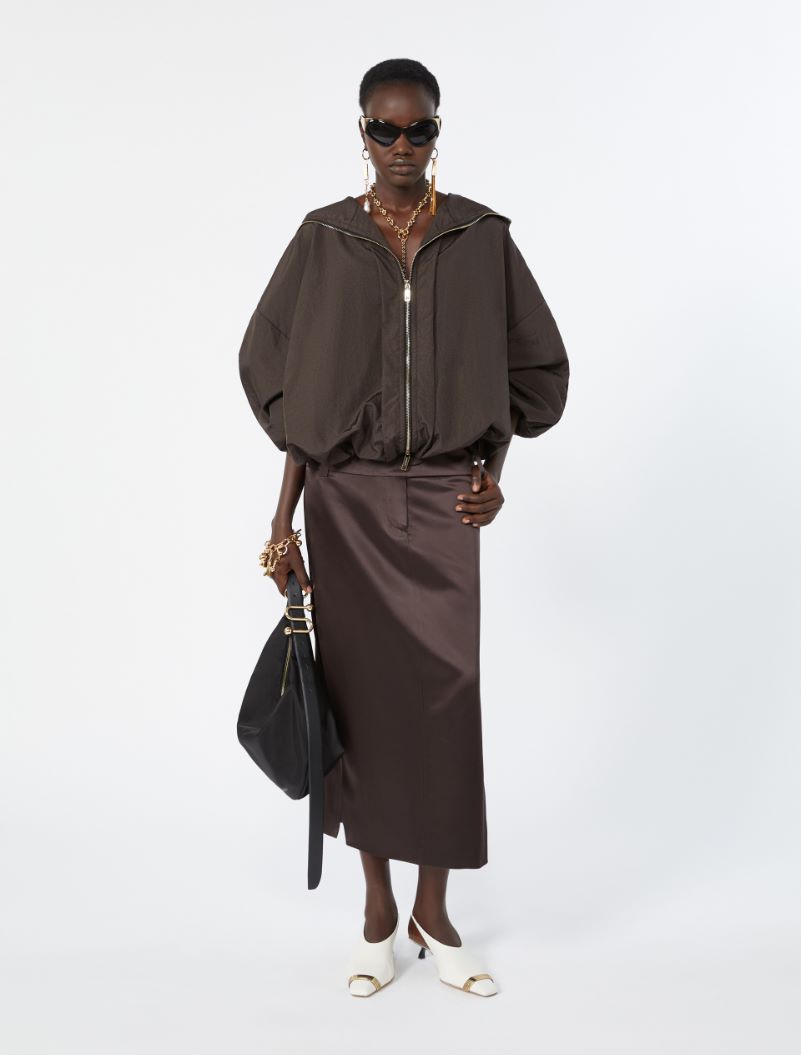 Short crinkled fabric raincoat, dark brown | Sportmax