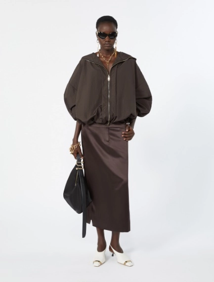 Short crinkled fabric raincoat - DARK BROWN - Sportmax - 1