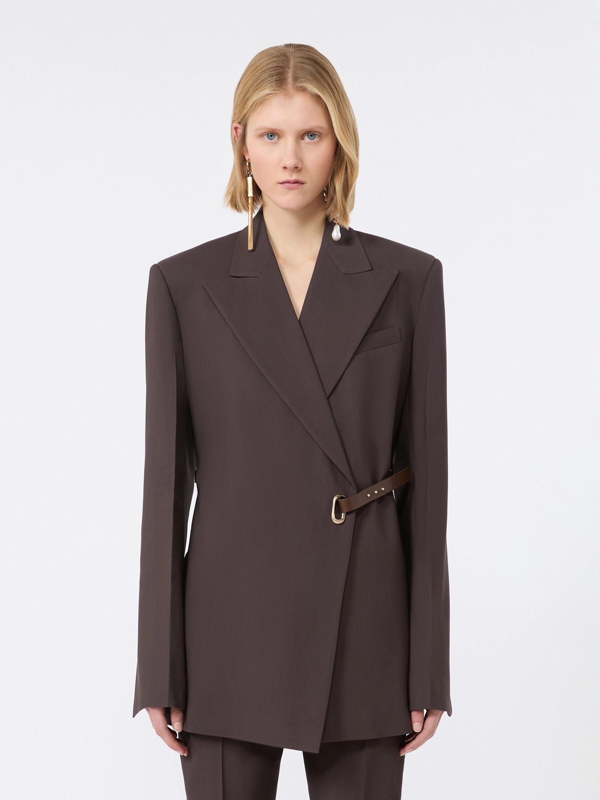 Tailored viscose blazer with leather belt detail - CHOCOLATE - Sportmax - 2