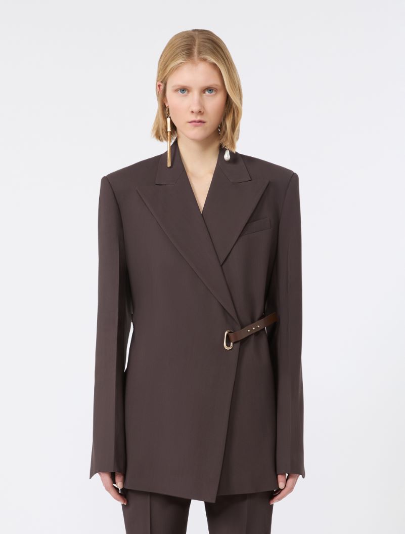 Tailored viscose blazer with leather belt detail - CHOCOLATE - Sportmax - 2