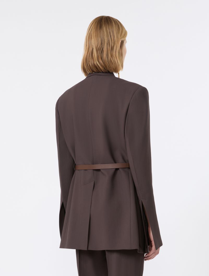 Tailored viscose blazer with leather belt detail - CHOCOLATE - Sportmax - 3
