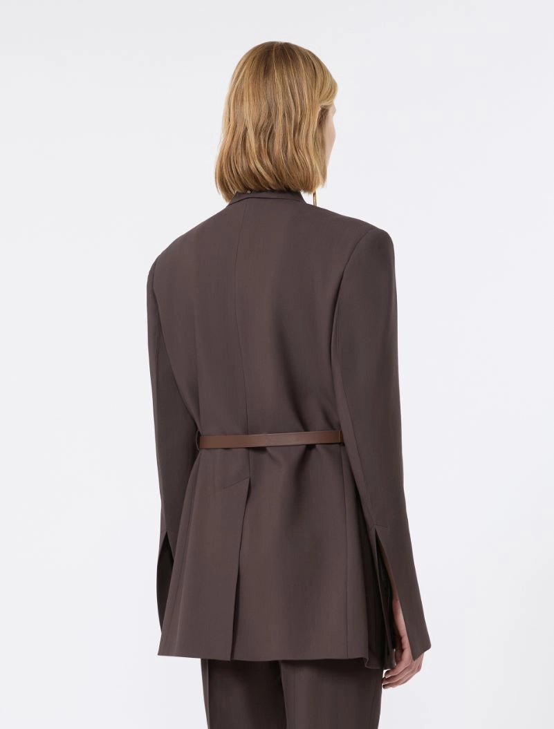 Tailored viscose blazer with leather belt detail - CHOCOLATE - Sportmax - 3