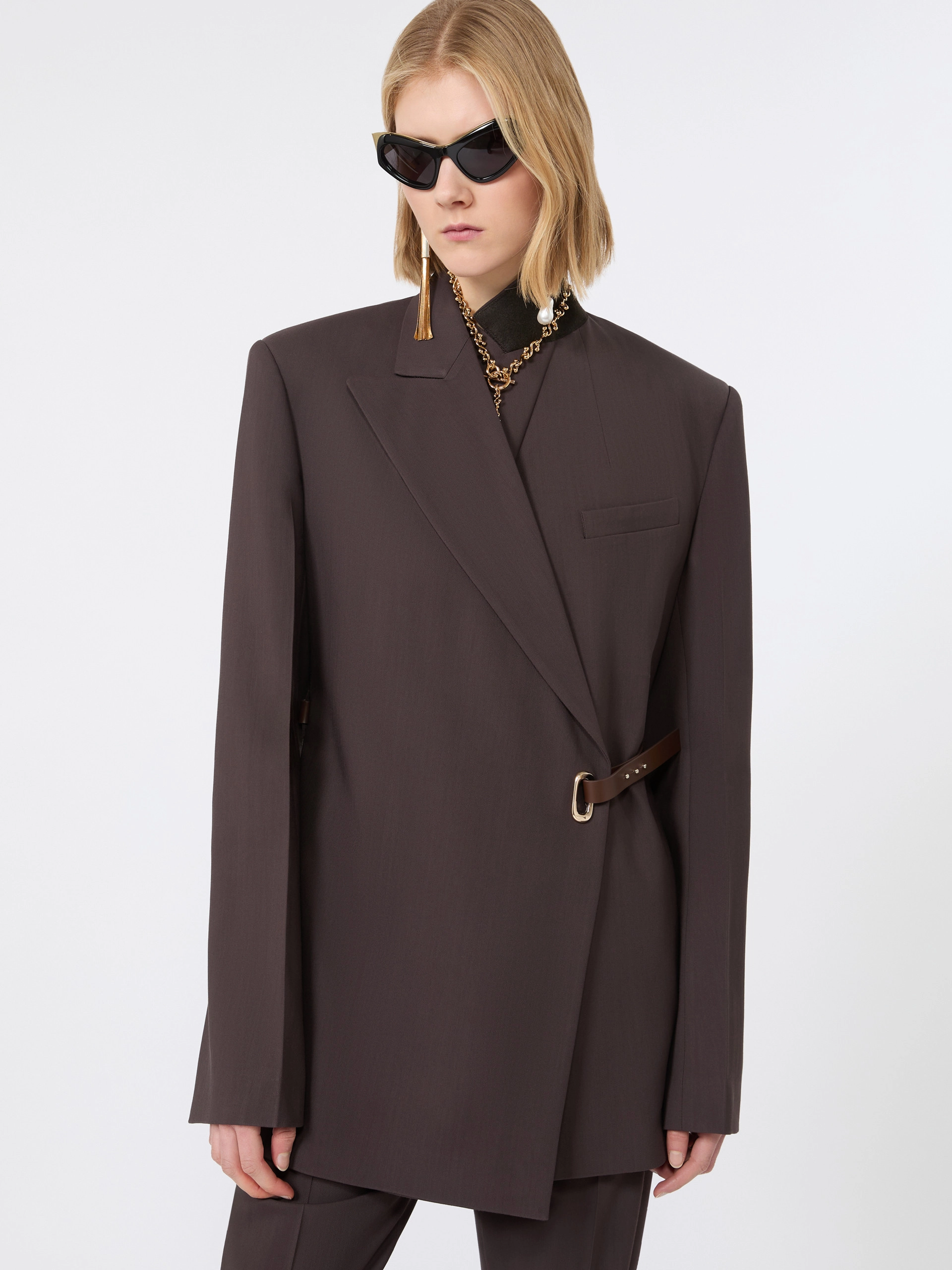 Tailored viscose blazer with leather belt detail - CHOCOLATE - Sportmax - 4