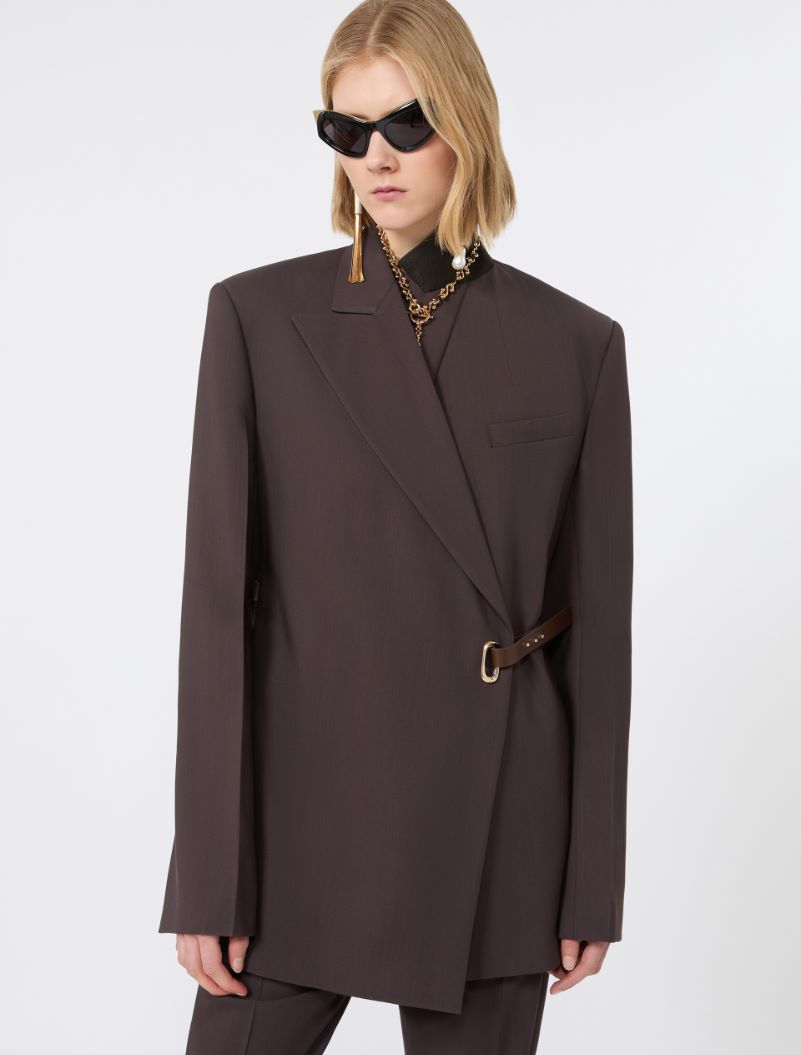 Tailored viscose blazer with leather belt detail - CHOCOLATE - Sportmax - 4