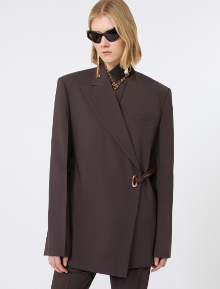 Tailored viscose blazer with leather belt detail - CHOCOLATE - Sportmax