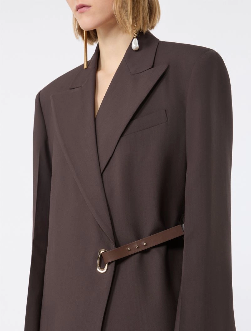 Tailored viscose blazer with leather belt detail - CHOCOLATE - Sportmax - 5
