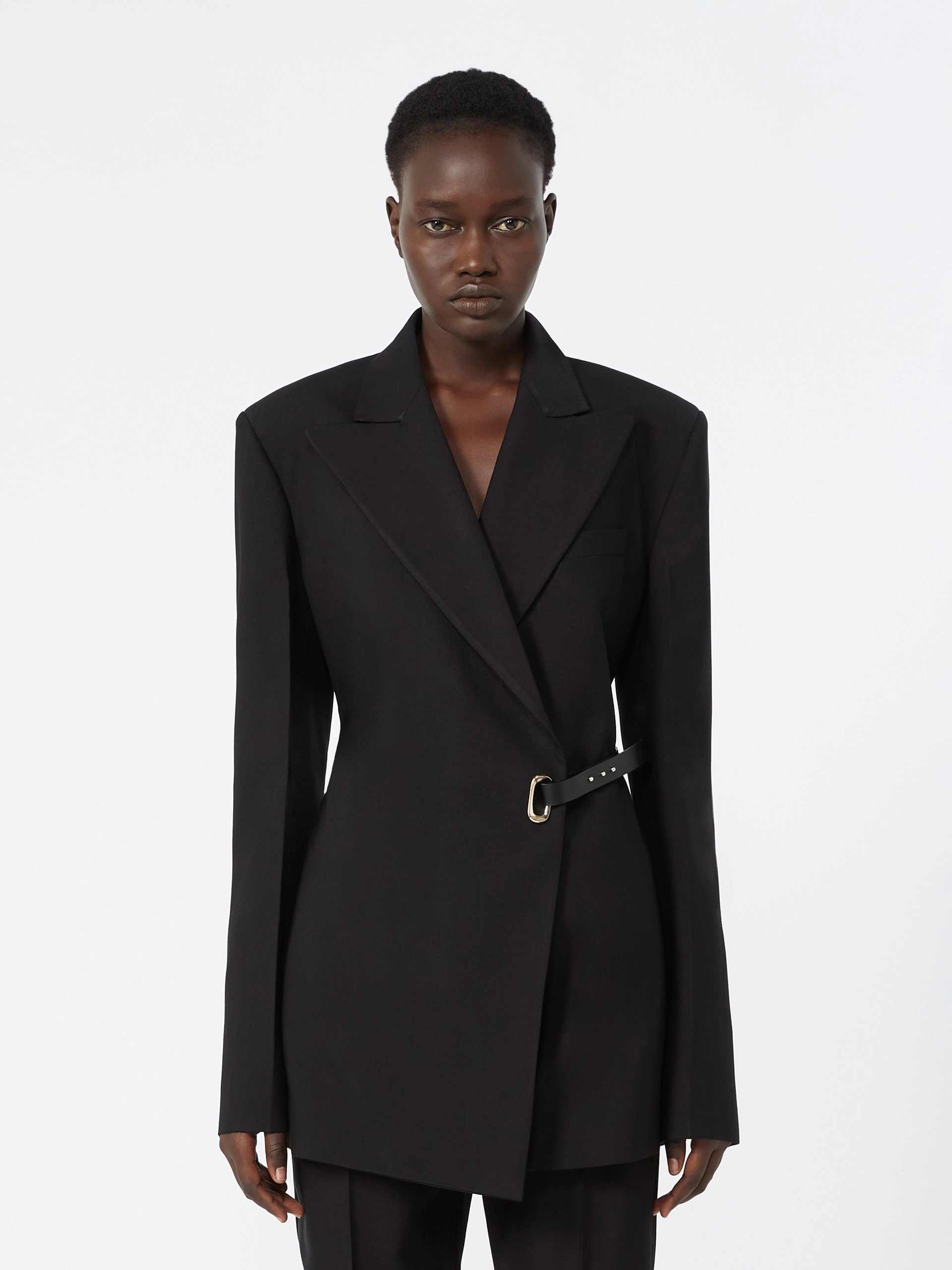 Tailored viscose blazer with leather belt detail - BLACK - Sportmax - 2