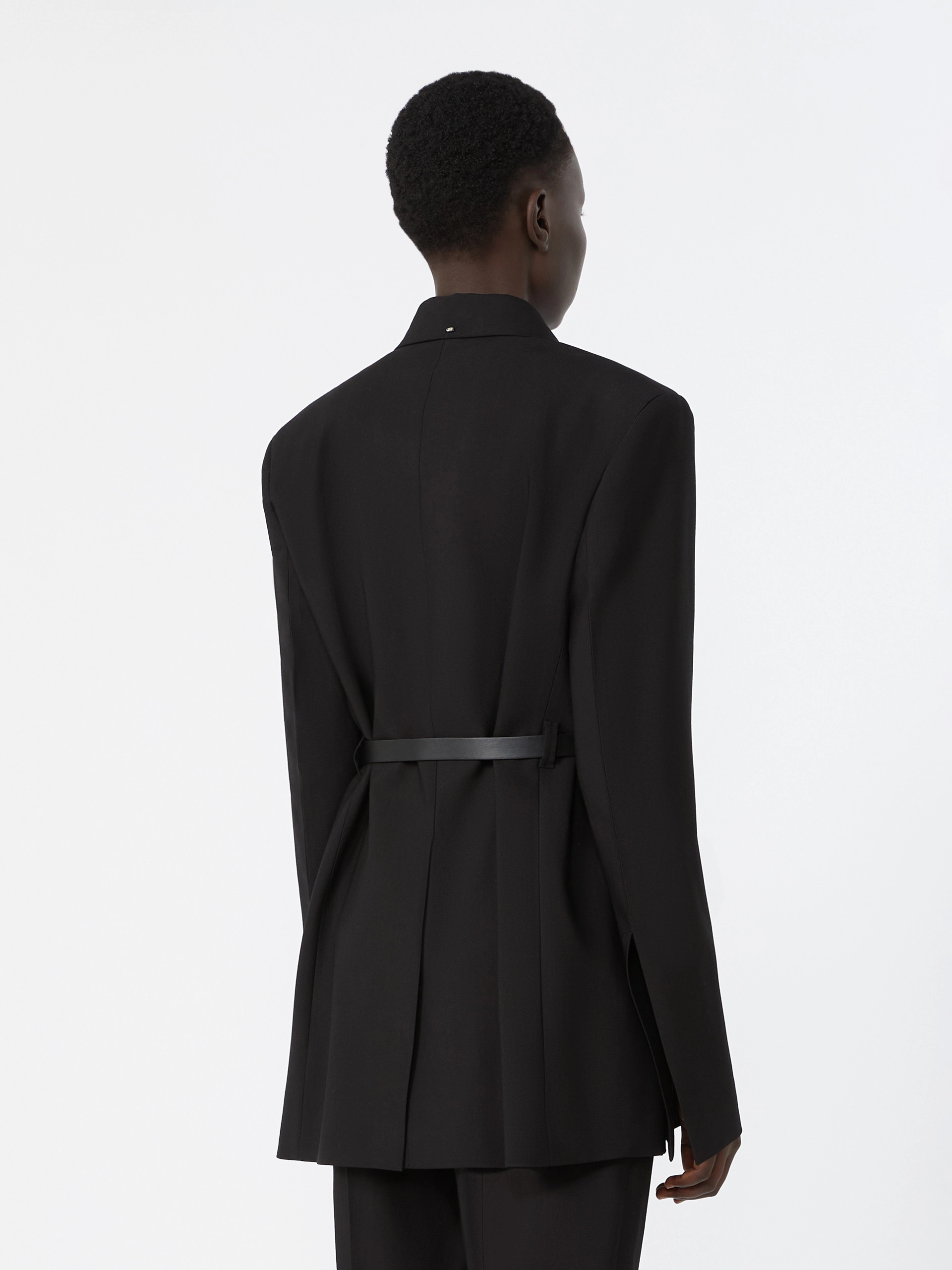 Tailored viscose blazer with leather belt detail - BLACK - Sportmax - 3
